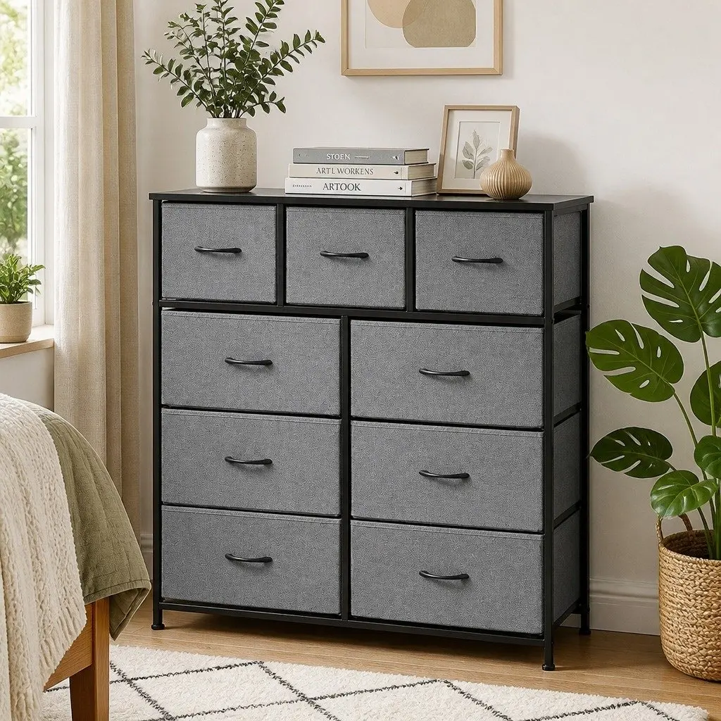 Chest of Drawers Storage Dresser 101cm Grey Bedroom Furniture