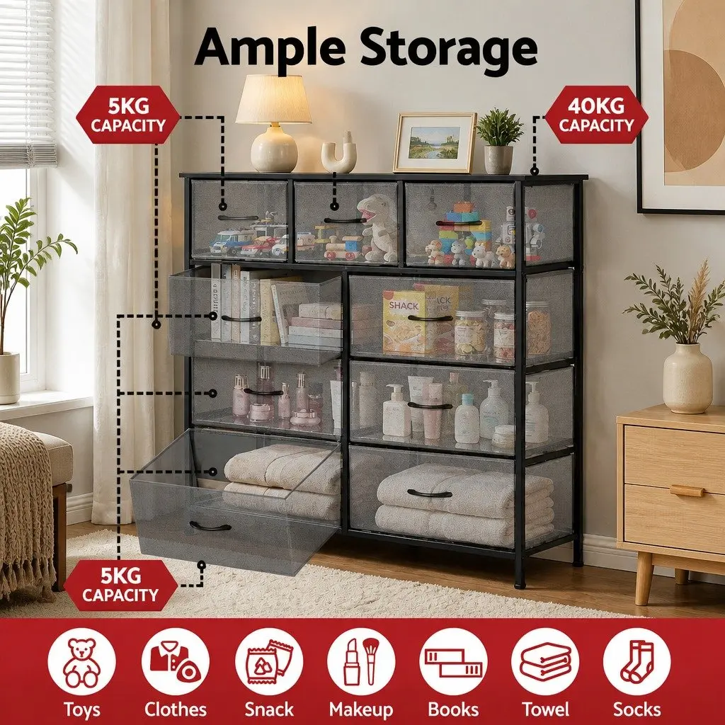 Chest of Drawers Storage Dresser 101cm Grey Bedroom Furniture