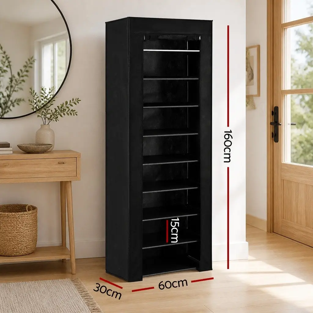10 Tier Shoe Rack Storage with Removable Non-Woven Fabric Cover Black