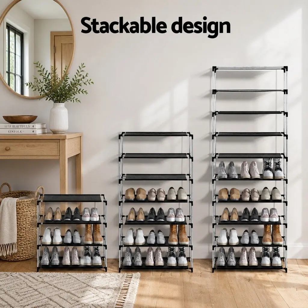 10 Tier Shoe Rack Storage with Removable Non-Woven Fabric Cover Black