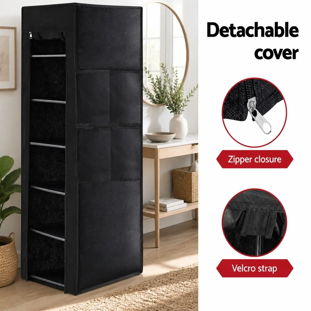 10 Tier Shoe Rack Storage with Removable Non-Woven Fabric Cover Black