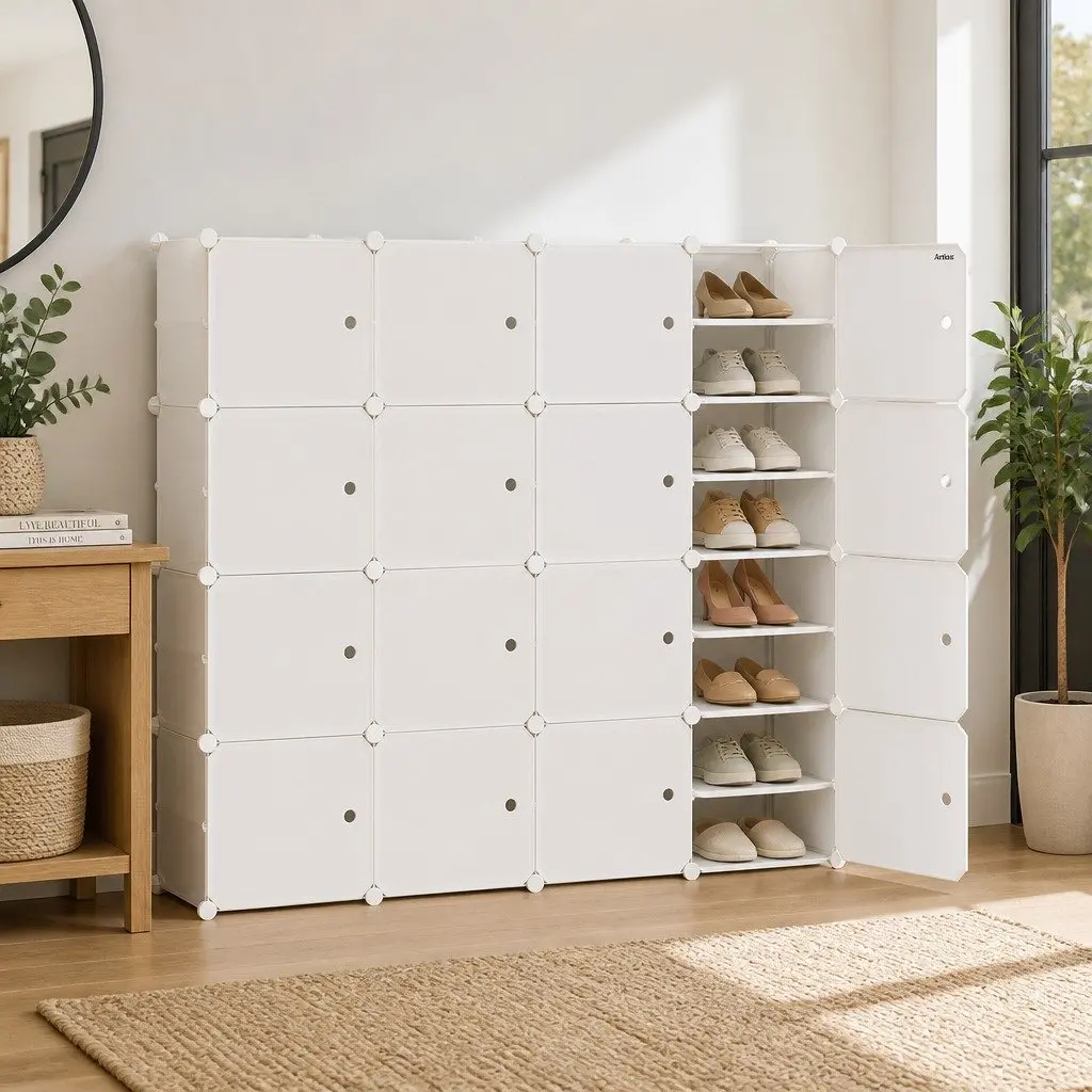 Shoe Storage Cabinet DIY 16 Cube Stackable Organiser White
