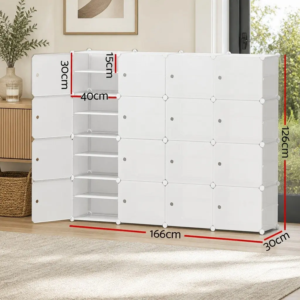 Shoe Storage Cabinet DIY 16 Cube Stackable Organiser White