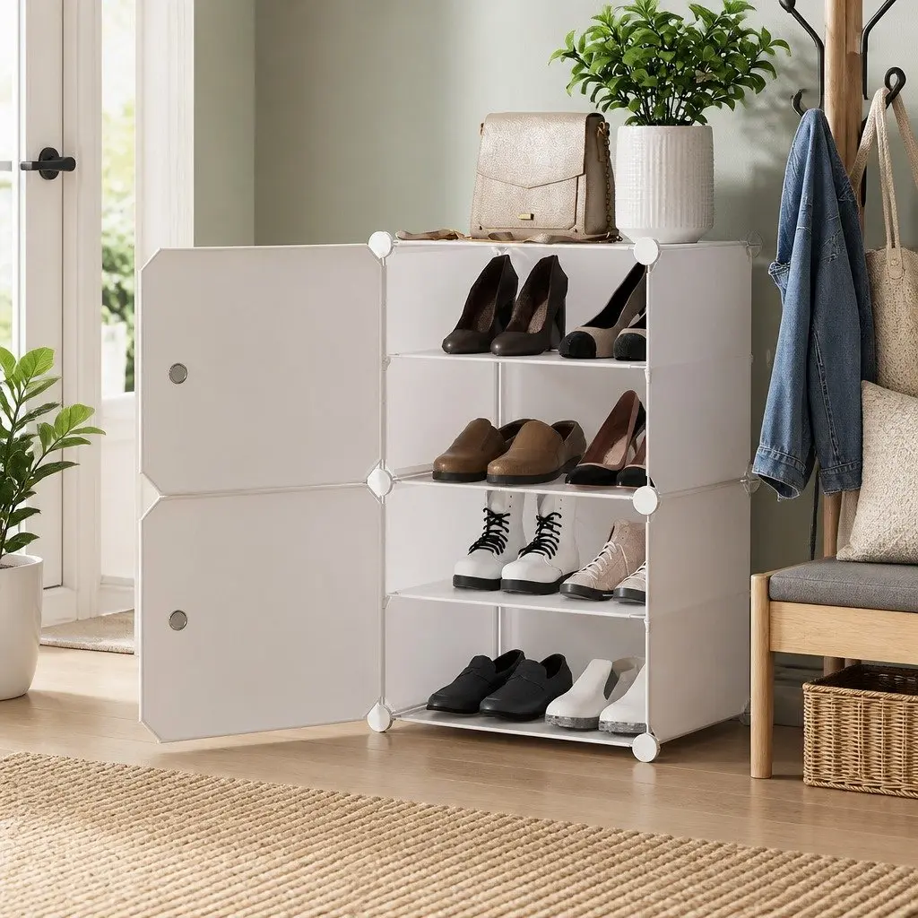 Shoe Storage Rack Stackable Set of 2 White Organizer Cabinet 40x30x62cm