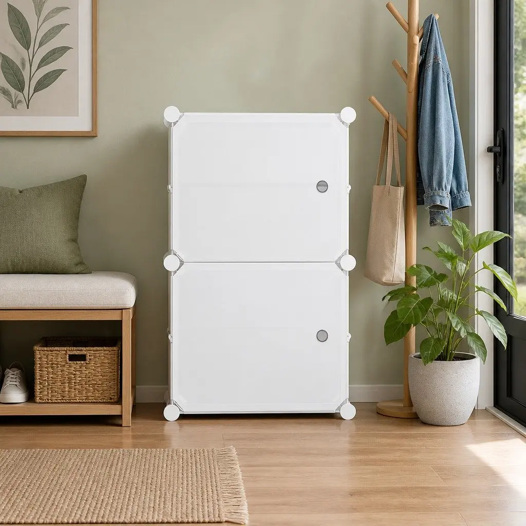 Shoe Storage Rack Stackable Set of 2 White Organizer Cabinet 40x30x62cm