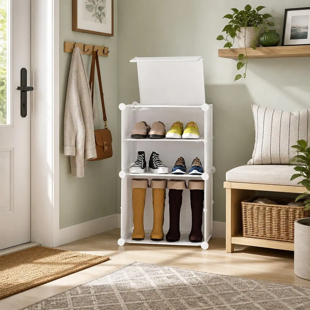 Shoe Storage Rack Stackable Set of 2 White Organizer Cabinet 40x30x62cm