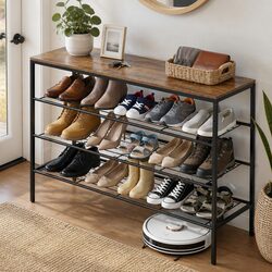 Shoe Rack 4 Tier Storage Organiser Open Shelves Hallway Entryway Display Stand