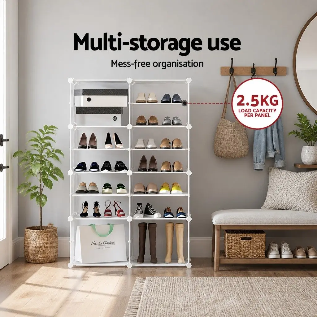 Shoe Storage Cube Cabinet Set of 8 Stackable White Organizer Ventilation Design