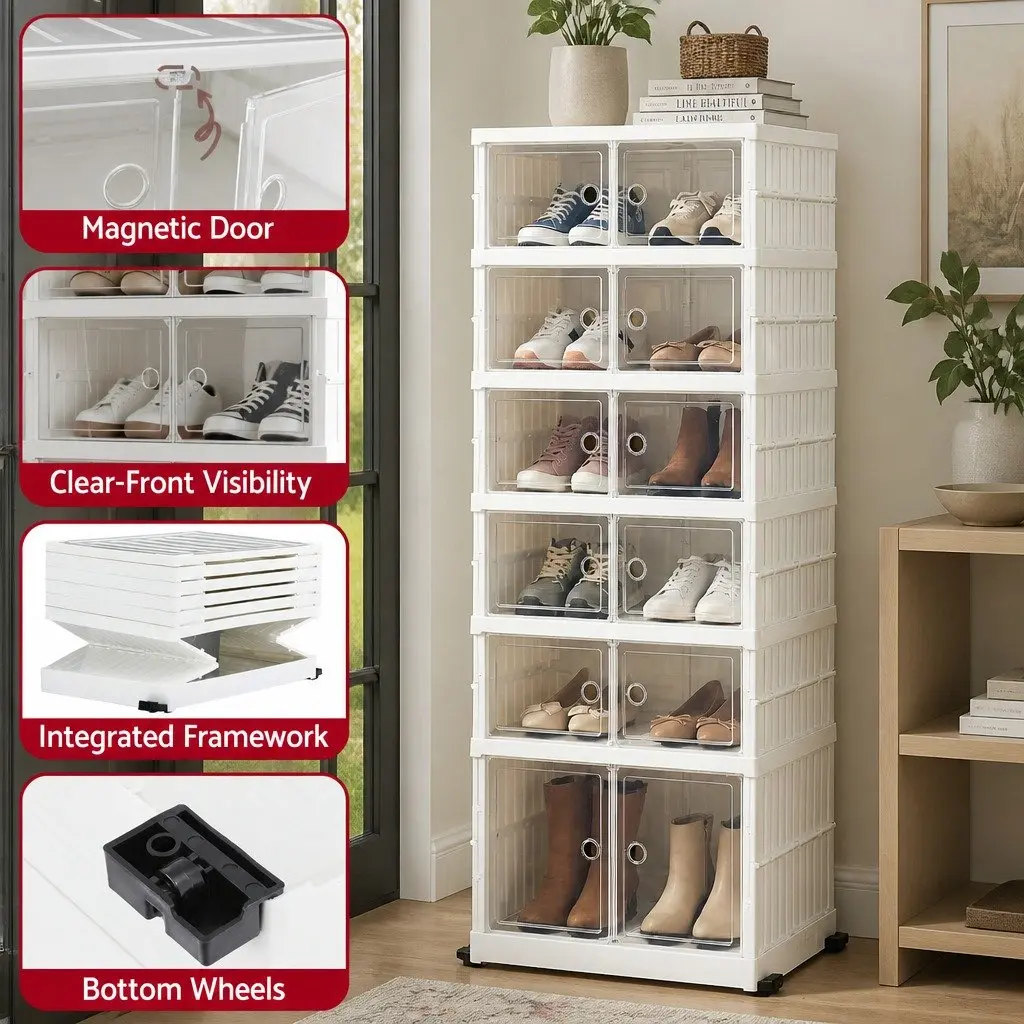 Shoe Storage Box Foldable 6 Tier Organiser Rack White Entryway