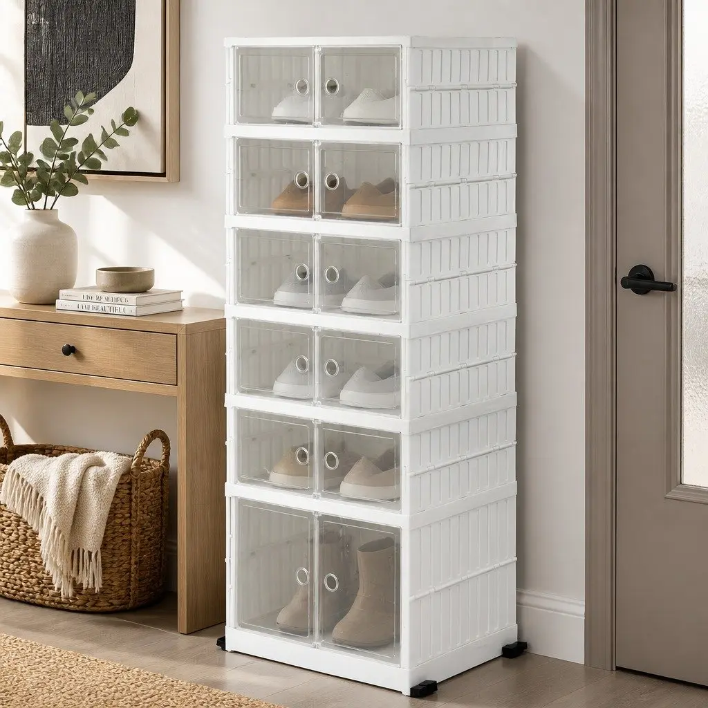 Shoe Storage Box Foldable 6 Tier Organiser Rack White Entryway