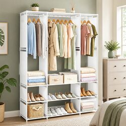 Large Portable Clothes Wardrobe Open Shelf Storage Organizer White Home Bedroom