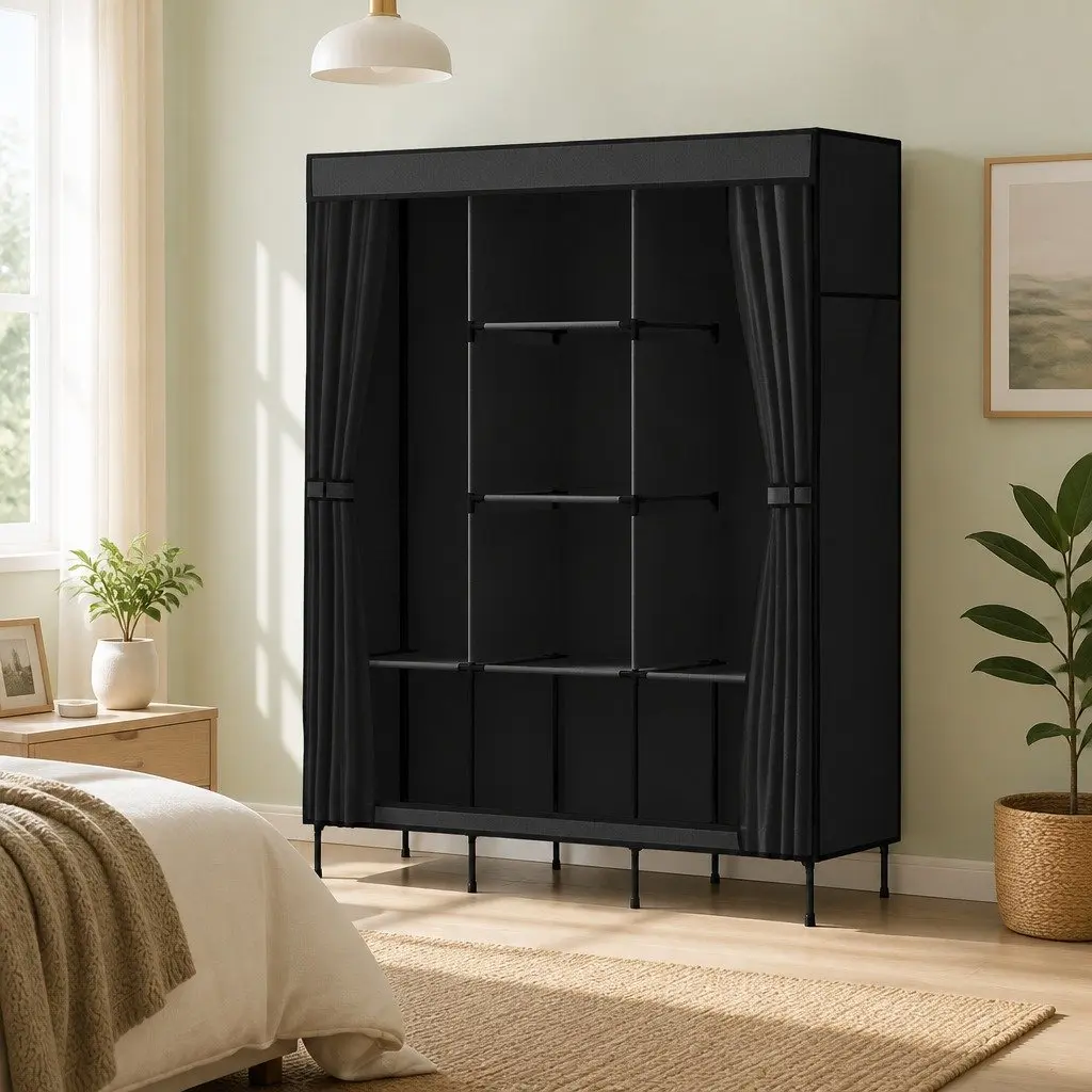 Large Portable Clothes Closet Wardrobe Storage Organizer 124x42x173cm Black