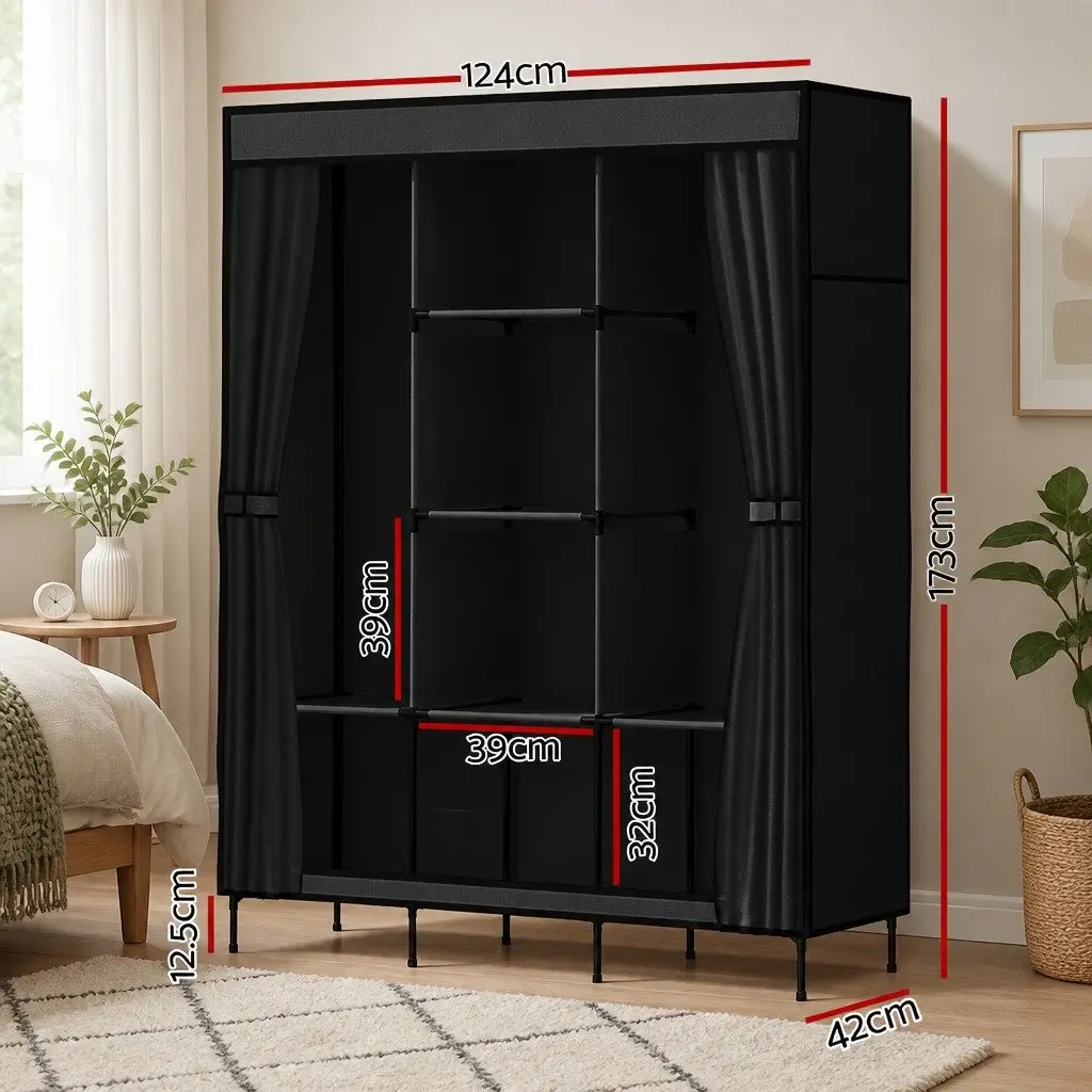 Large Portable Clothes Closet Wardrobe Storage Organizer 124x42x173cm Black