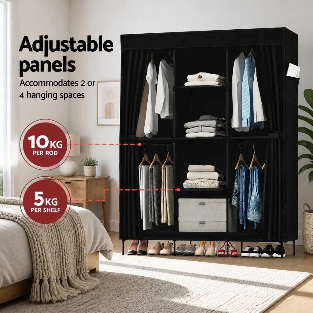 Large Portable Clothes Closet Wardrobe Storage Organizer 124x42x173cm Black