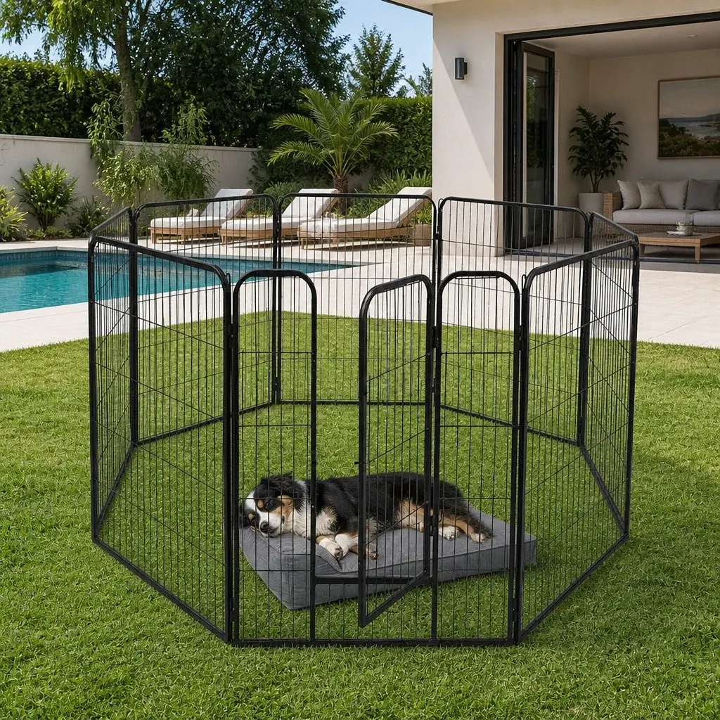8 Panel Pet Dog Playpen Portable Foldable Enclosure 24 Inch Black