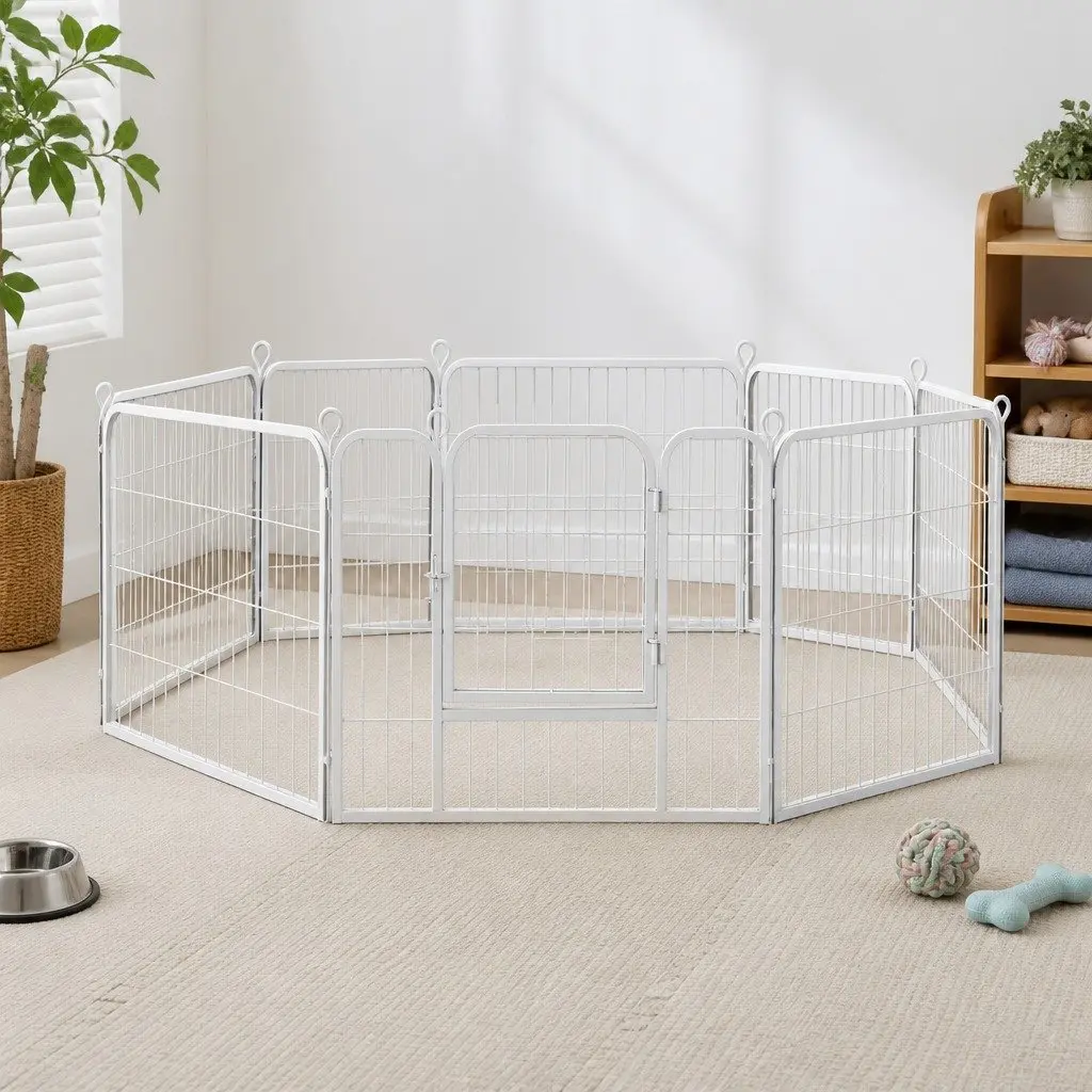 8 Panel Pet Playpen Portable Exercise Pen Foldable White 80cm x 60cm