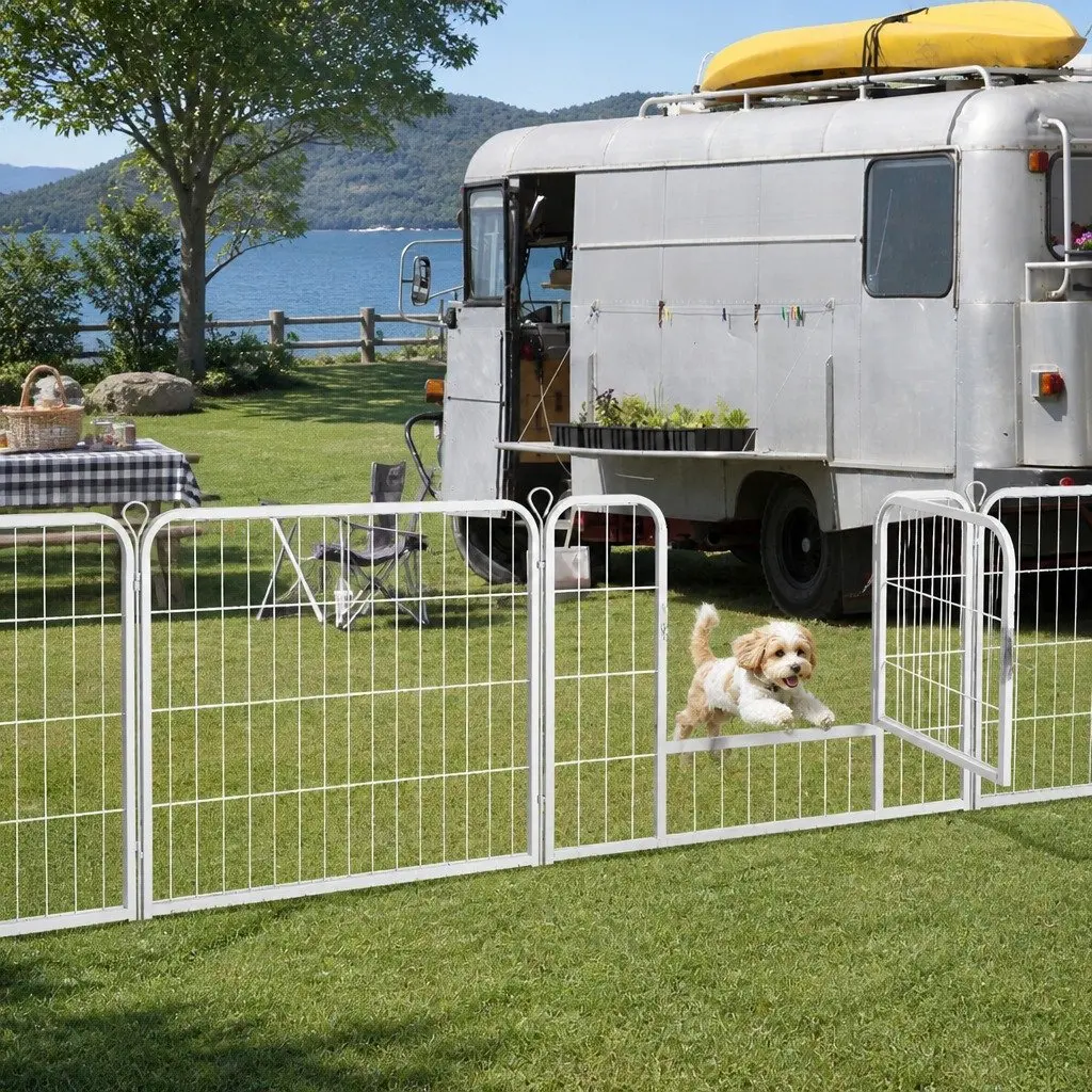 8 Panel Pet Playpen Portable Exercise Pen Foldable White 80cm x 60cm