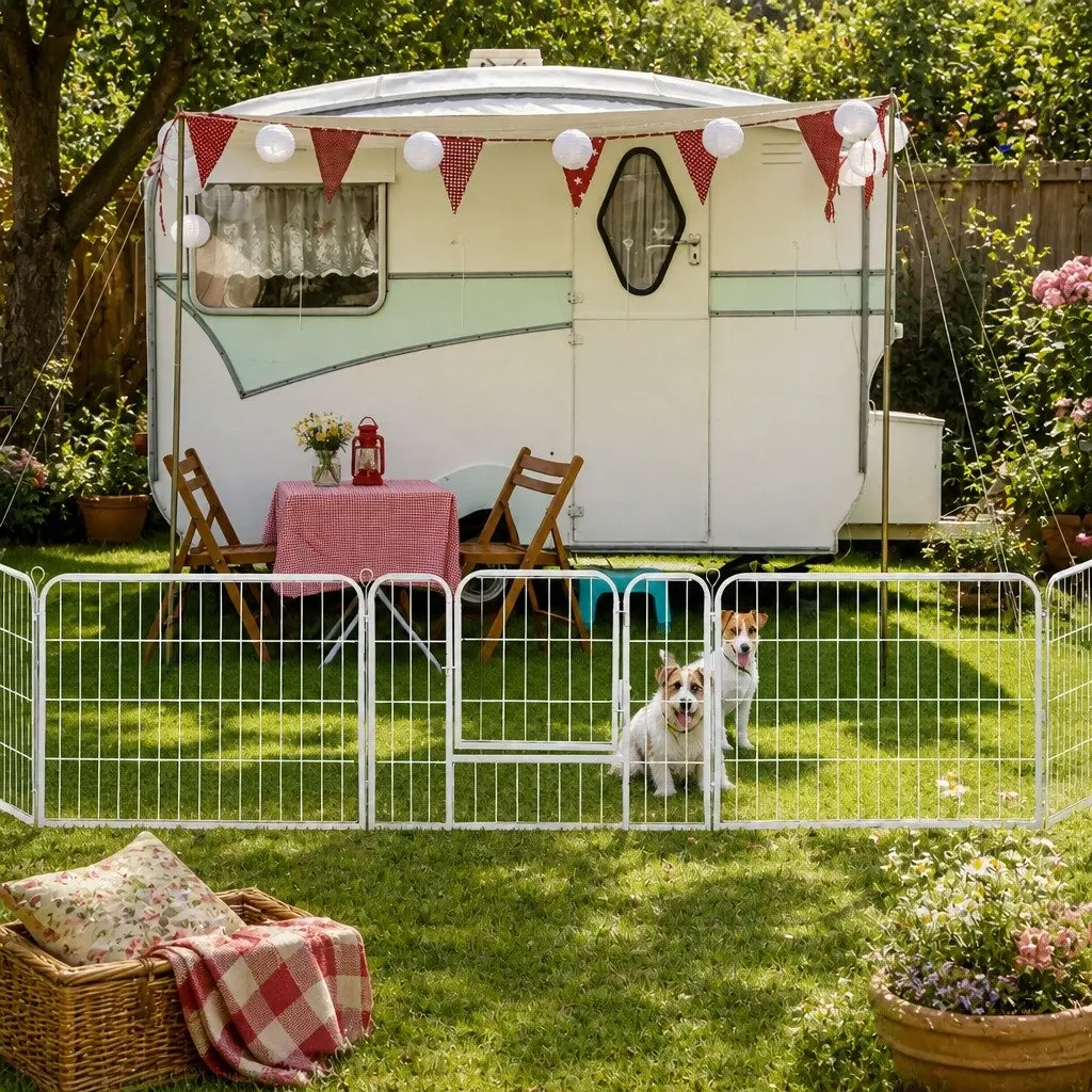 8 Panel Pet Playpen Portable Exercise Pen Foldable White 80cm x 60cm