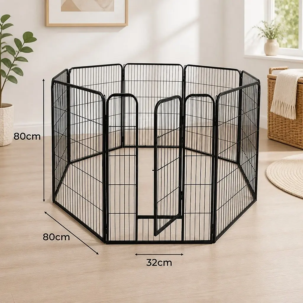 8 Panel Pet Playpen Dog Exercise Pen Portable Foldable Black White
