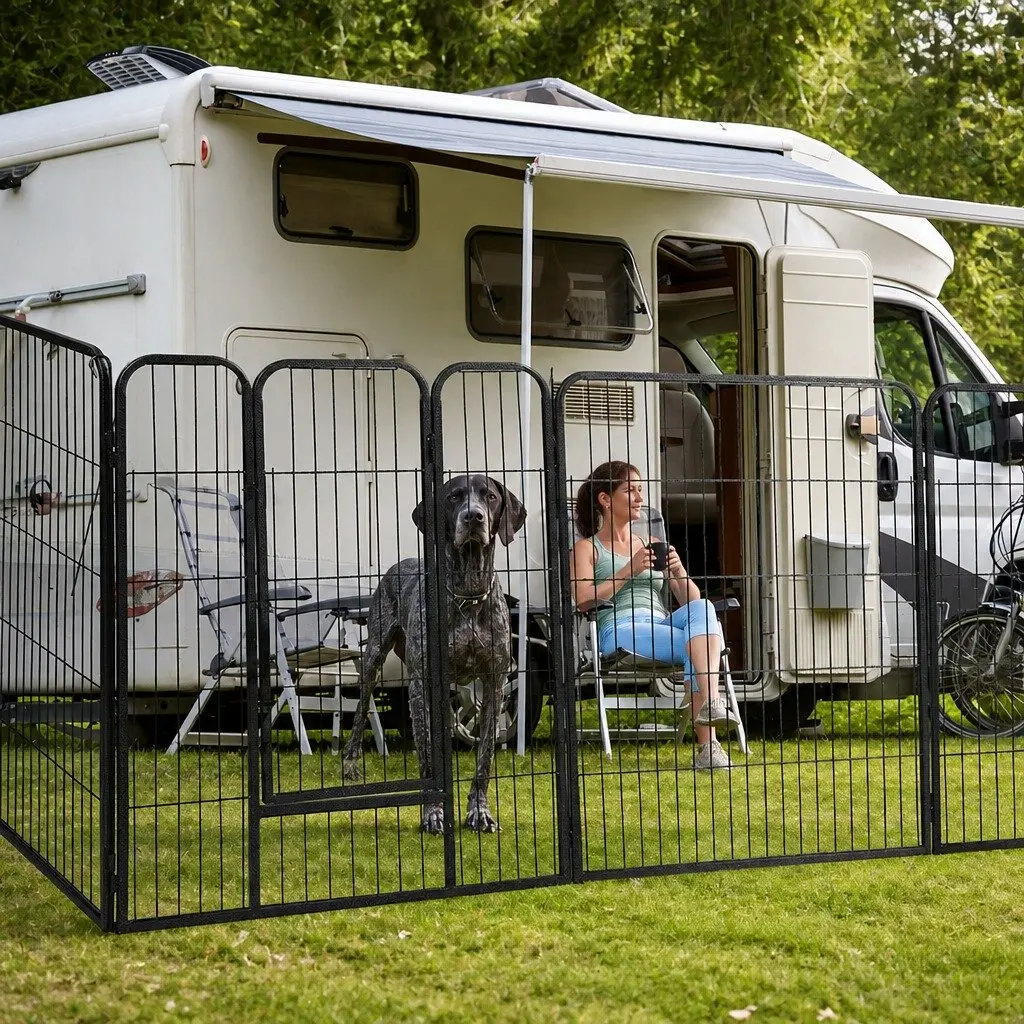 8 Panel Pet Playpen Dog Exercise Pen Portable Foldable Black White