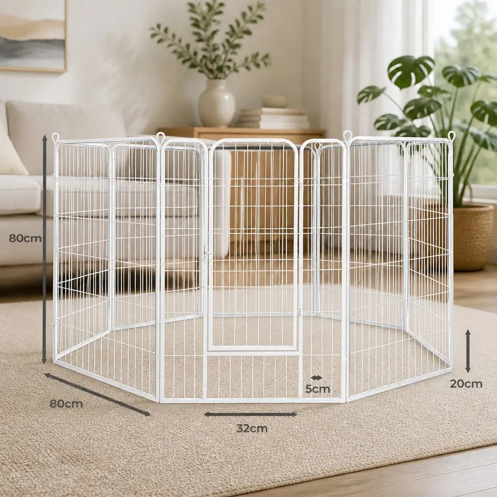 Pet Playpen 8 Panel Foldable Portable Enclosure with Step Through Door White