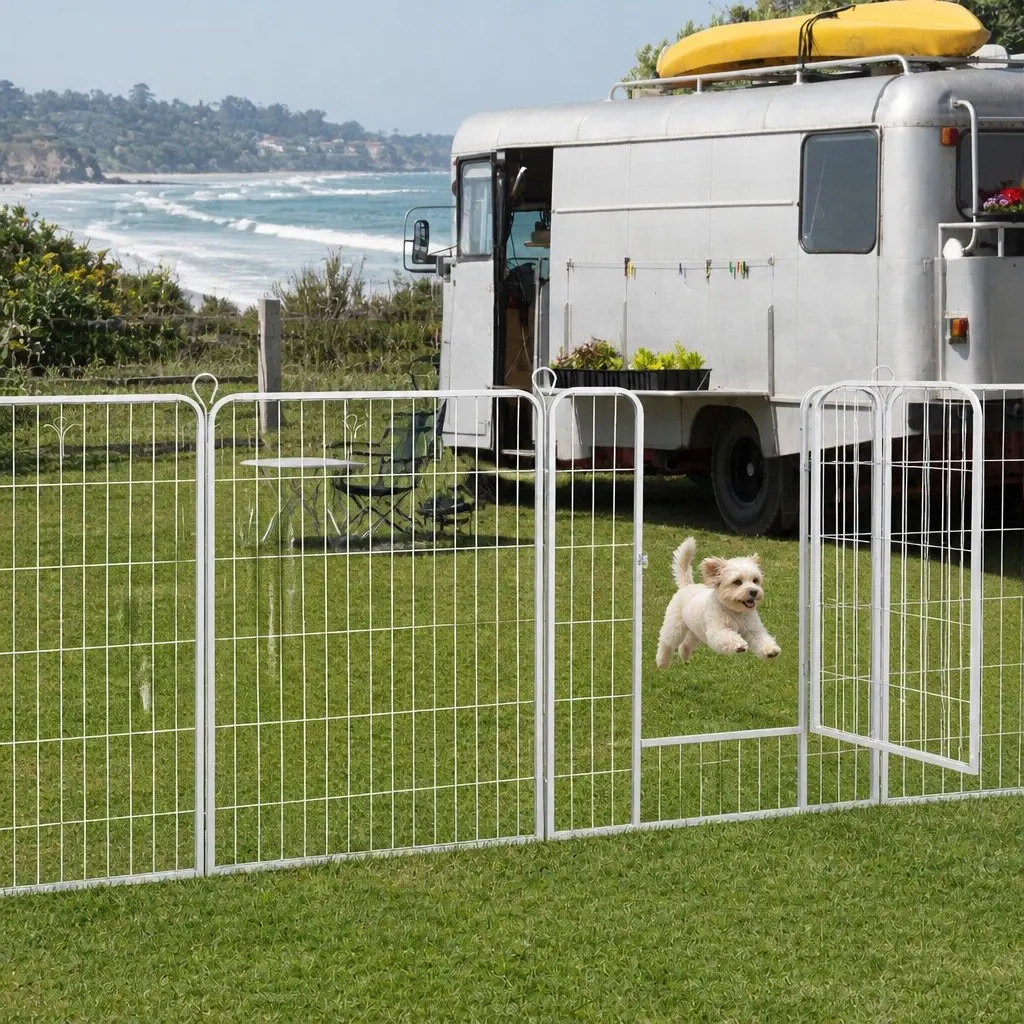 Pet Playpen 8 Panel Foldable Portable Enclosure with Step Through Door White