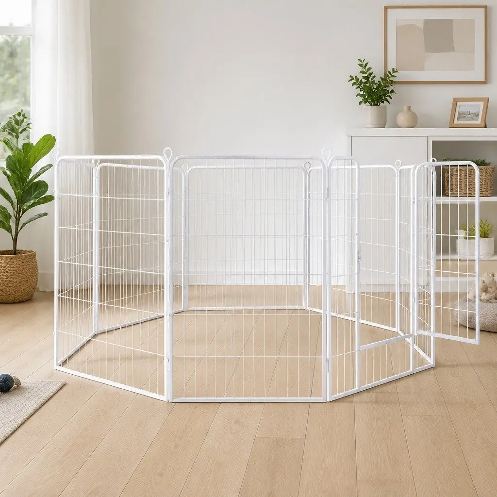 Pet Playpen 8 Panel Portable Puppy Enclosure Foldable Exercise Pen White 80cm x 100cm