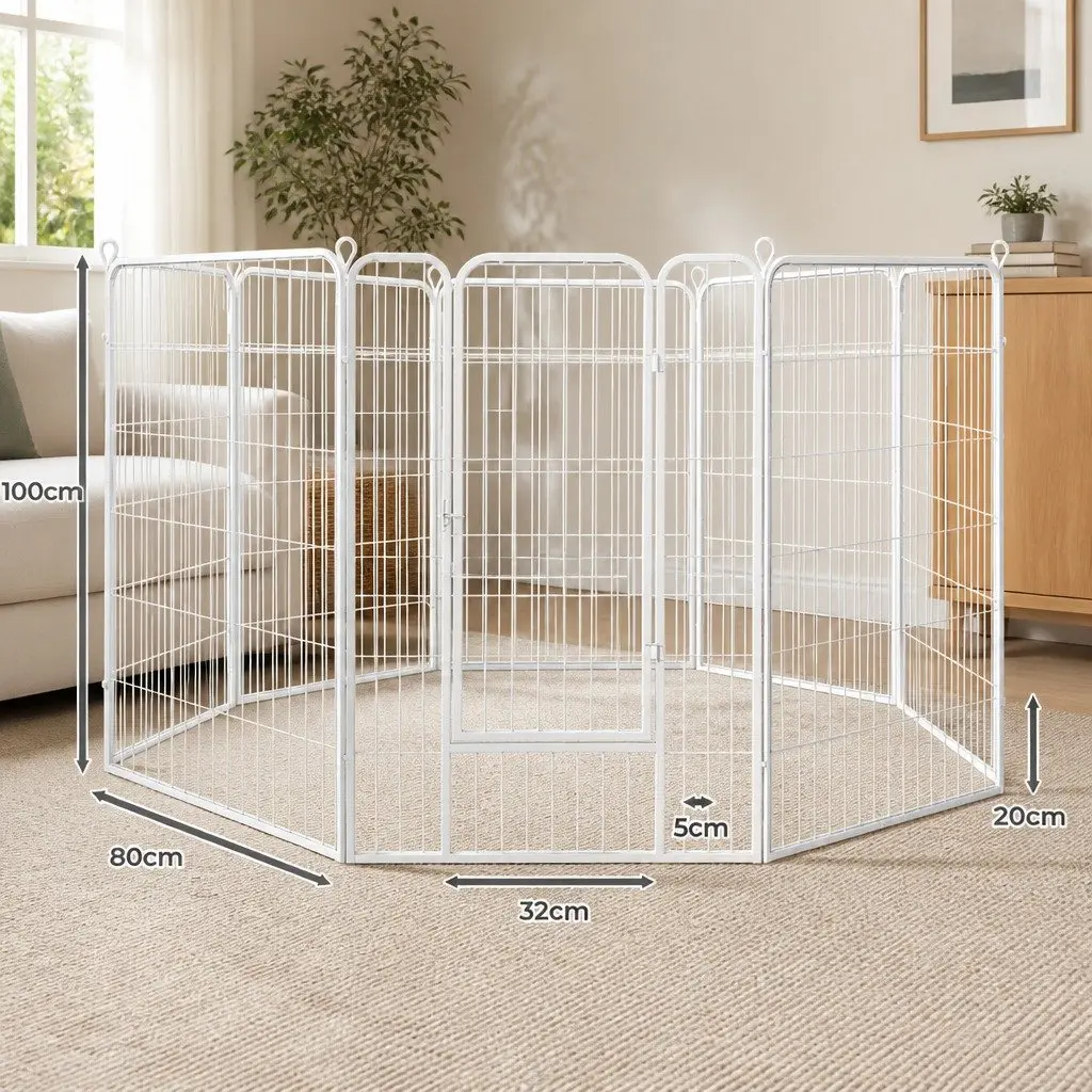 Pet Playpen 8 Panel Portable Puppy Enclosure Foldable Exercise Pen White 80cm x 100cm