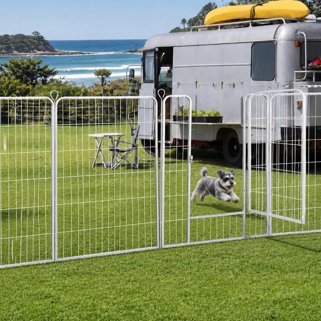 Pet Playpen 8 Panel Portable Puppy Enclosure Foldable Exercise Pen White 80cm x 100cm
