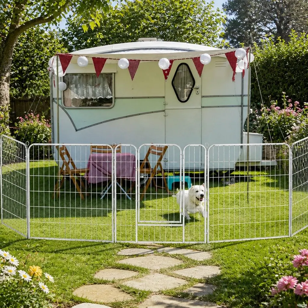 Pet Playpen 8 Panel Portable Puppy Enclosure Foldable Exercise Pen White 80cm x 100cm