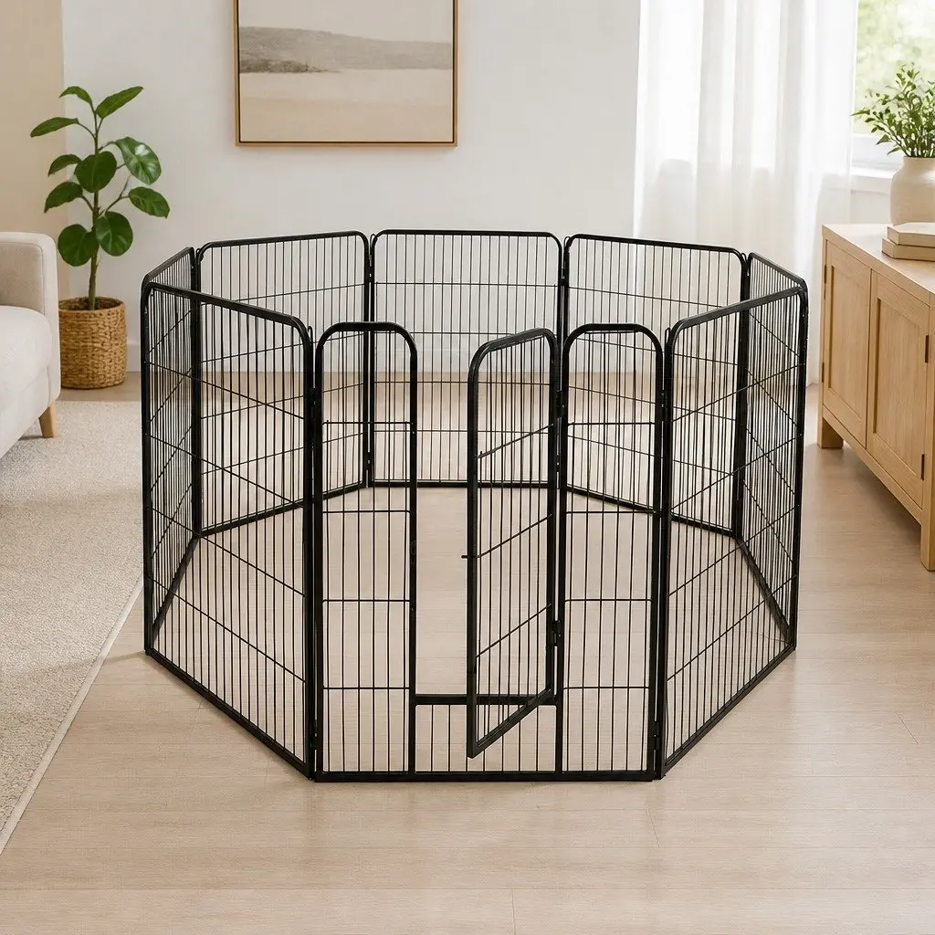 8 Panel Pet Playpen Dog Exercise Pen Portable Foldable Enclosure Black or White 80cm Wide 60cm 80cm 100cm 120cm High