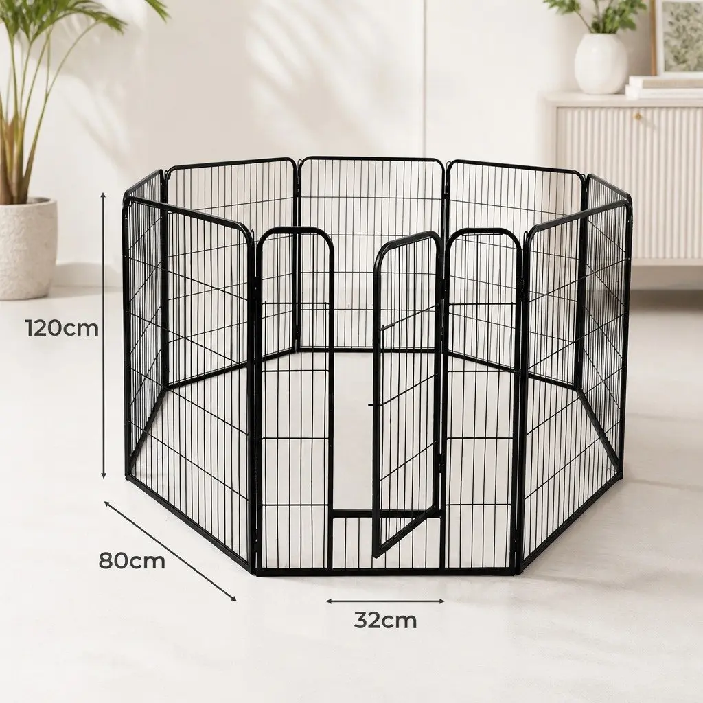8 Panel Pet Playpen Dog Exercise Pen Portable Foldable Enclosure Black or White 80cm Wide 60cm 80cm 100cm 120cm High