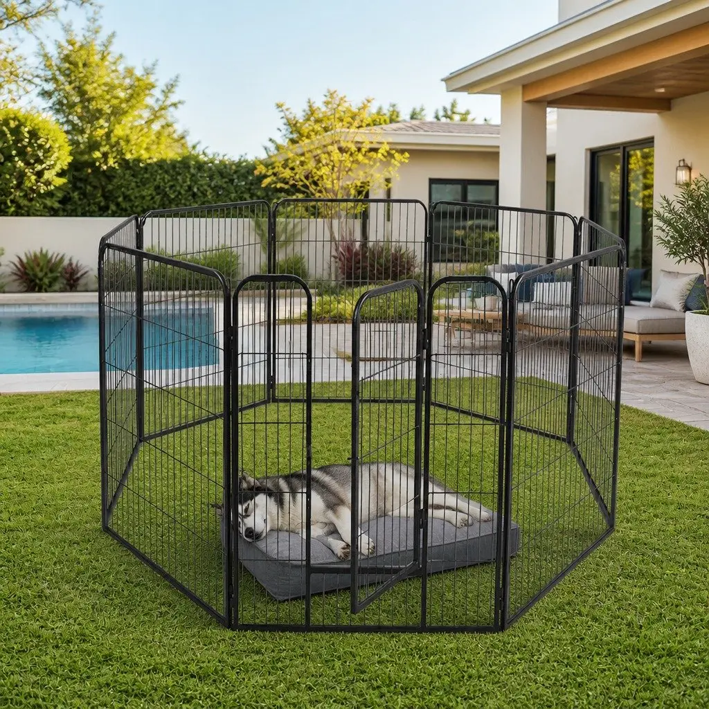8 Panel Pet Playpen Dog Exercise Pen Portable Foldable Enclosure Black or White 80cm Wide 60cm 80cm 100cm 120cm High