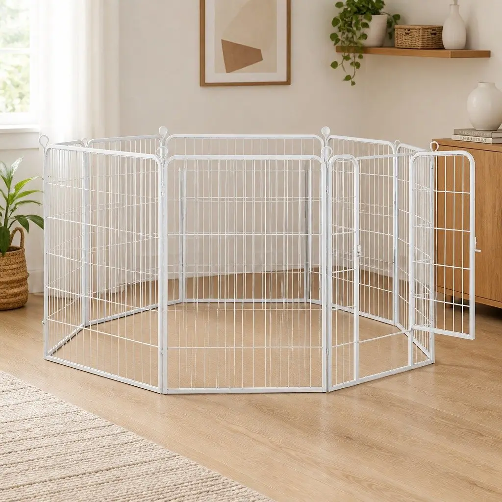 8 Panel Pet Dog Playpen 48 Inch Foldable Portable Enclosure White