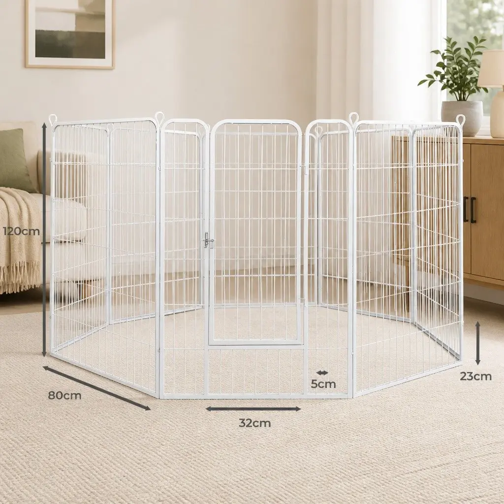 8 Panel Pet Dog Playpen 48 Inch Foldable Portable Enclosure White