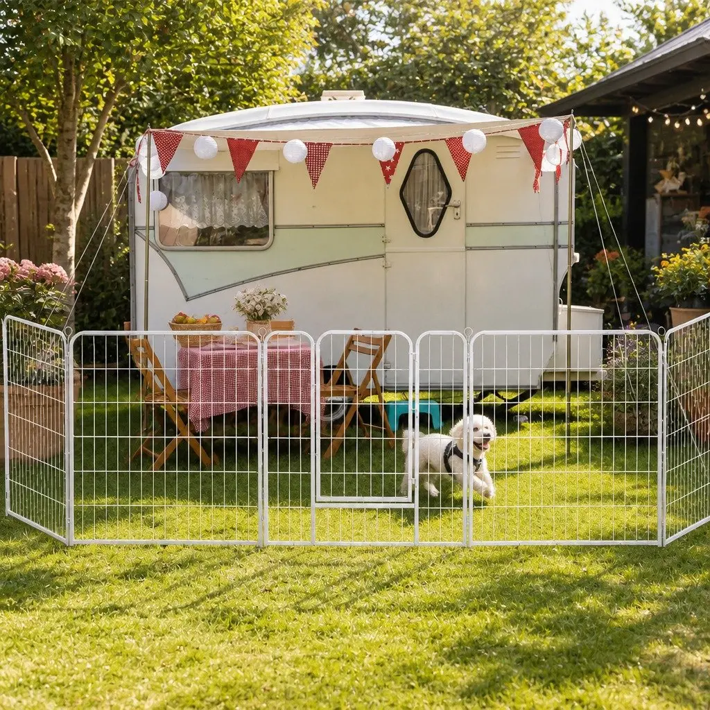8 Panel Pet Dog Playpen 48 Inch Foldable Portable Enclosure White