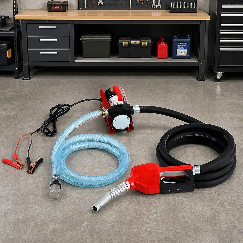 Electric Fuel Transfer Pump 12V DC 40L Min Diesel Oil Kerosene Auto Nozzle Red Black