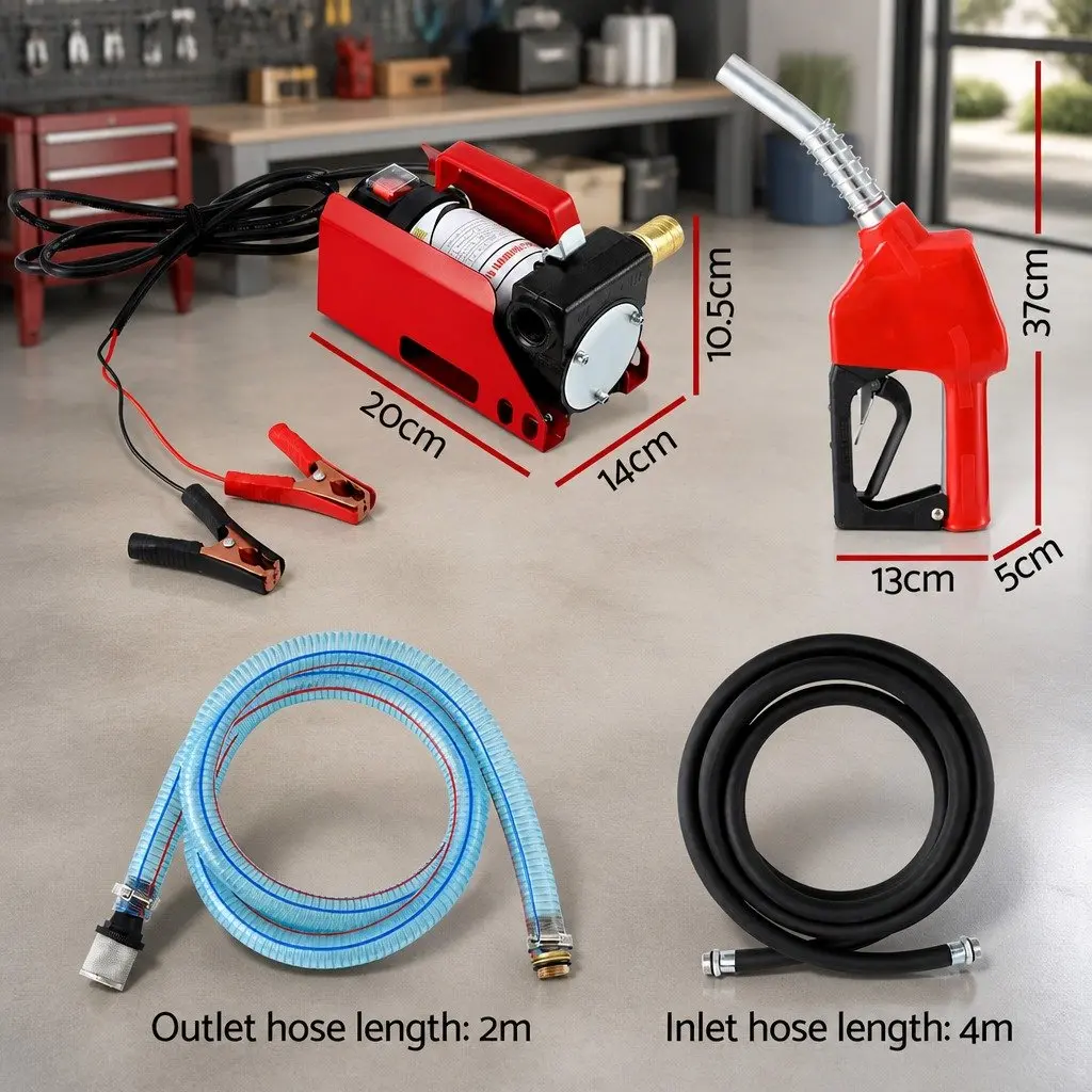 Electric Fuel Transfer Pump 12V DC 40L Min Diesel Oil Kerosene Auto Nozzle Red Black