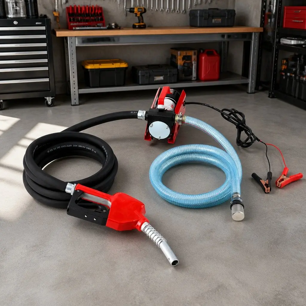 Electric Fuel Transfer Pump 12V DC 40L Min Diesel Oil Kerosene Auto Nozzle Red Black