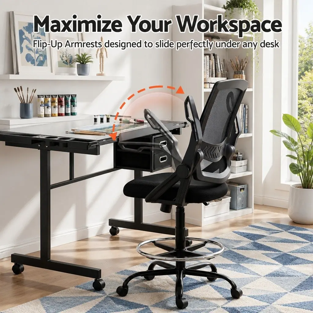 Drawing Table with Ergonomic Office Chair, Drafting Desk Tempered Glass Desktop