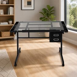 Versatile Drawing Desk with Tempered Glass Top