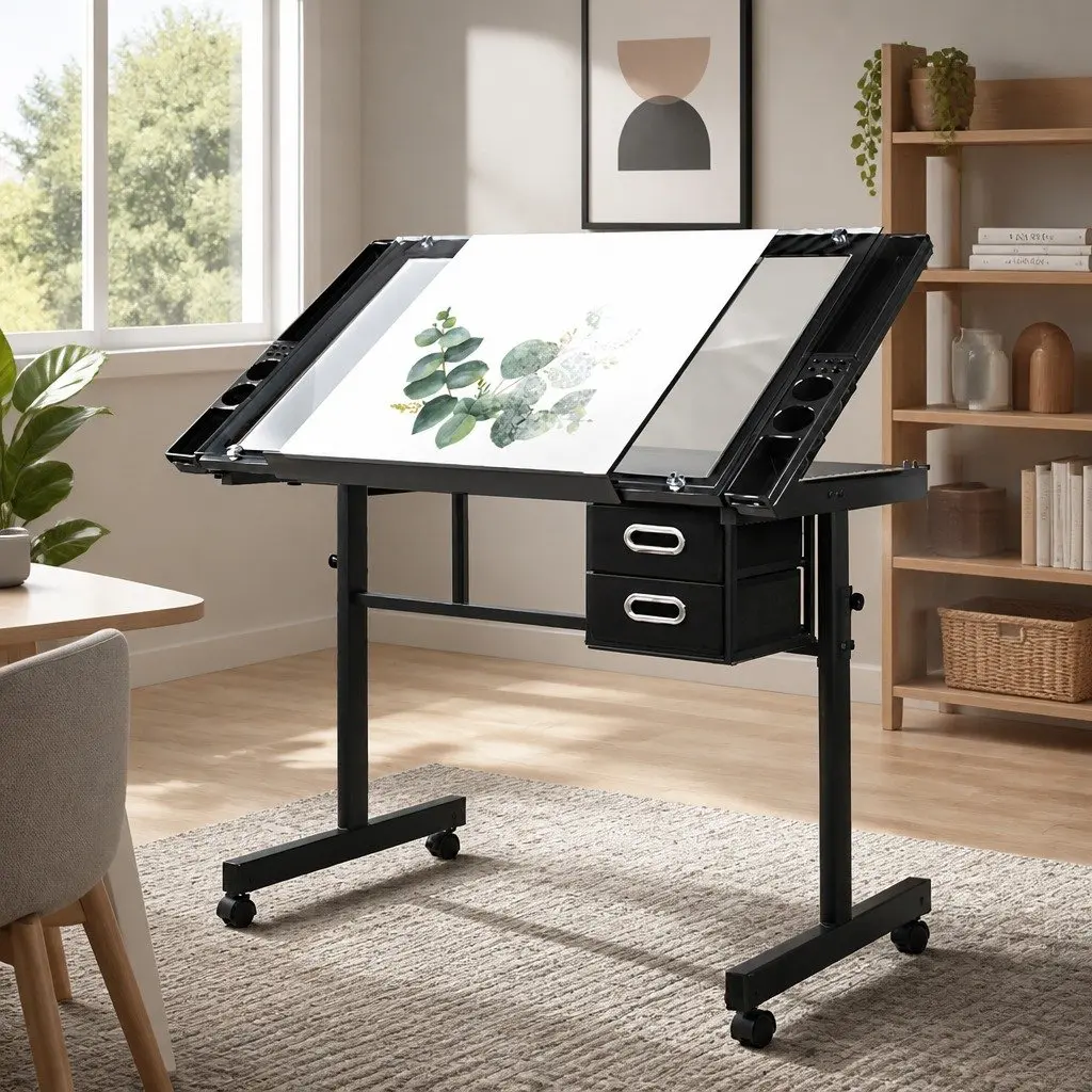 Drawing Desk with Tempered Glass Top