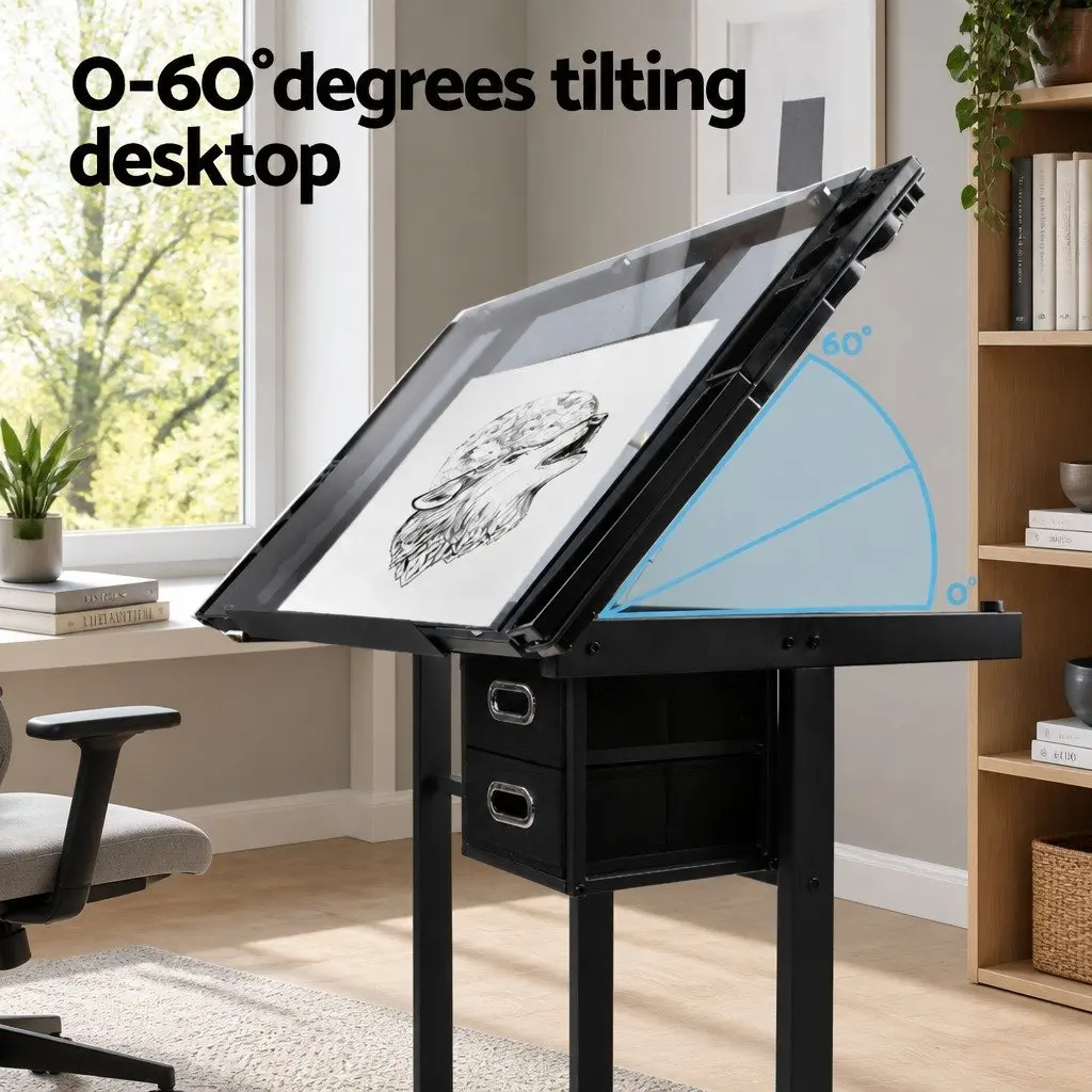 Drawing Desk with Tempered Glass Top