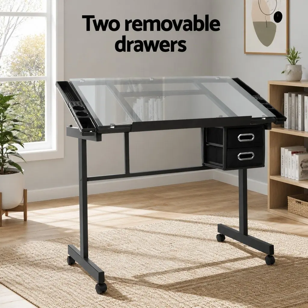 Drawing Desk with Tempered Glass Top