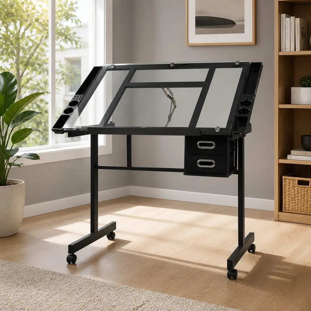 Drawing Desk with Tempered Glass Top