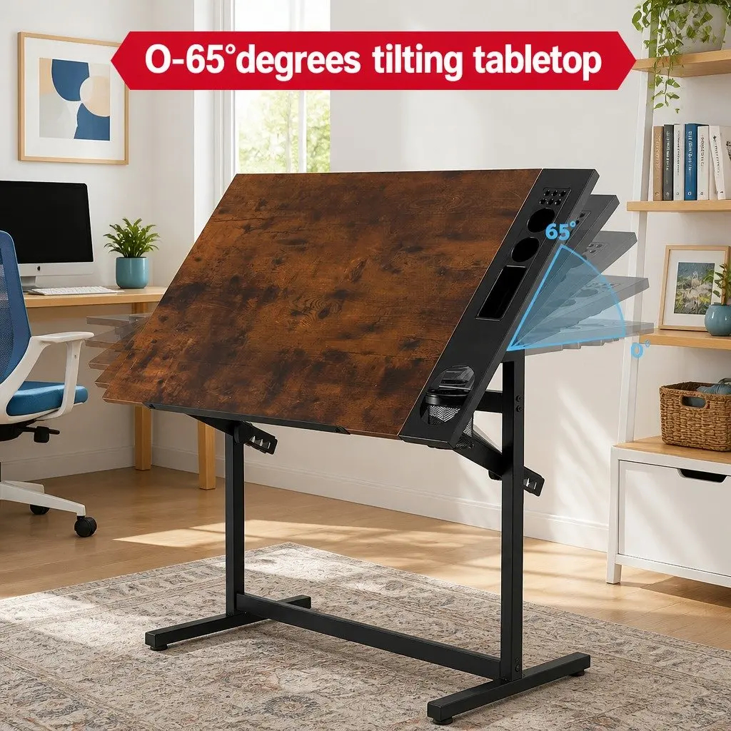 Adjustable Drafting Table Drawing Desk MDF Tabletop Removable Tray Workspace