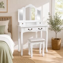 Chic Bedroom Vanity Set with Foldable Mirror and Drawers
