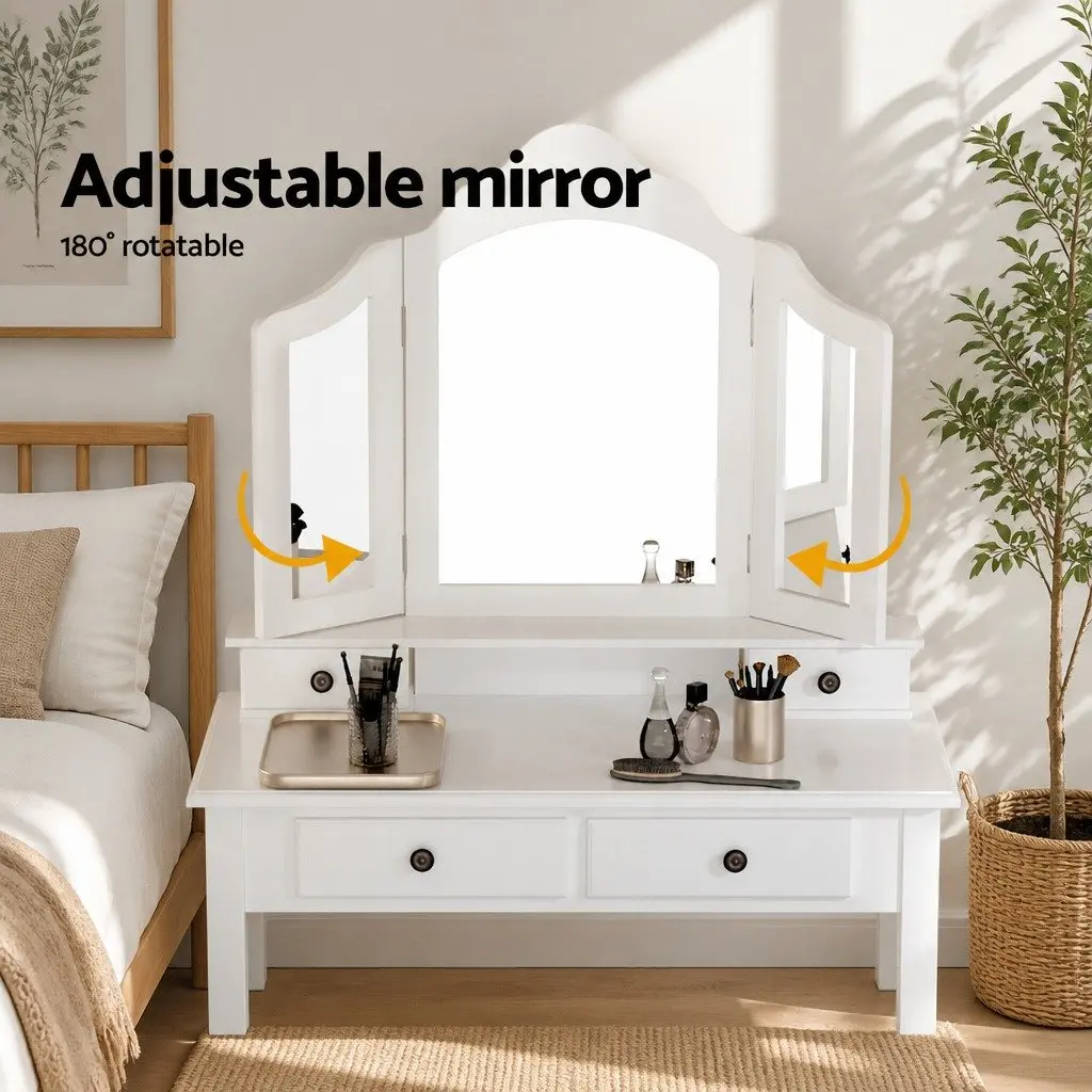 Dressing Table Set Vanity Stool Foldable Mirror 79cm White