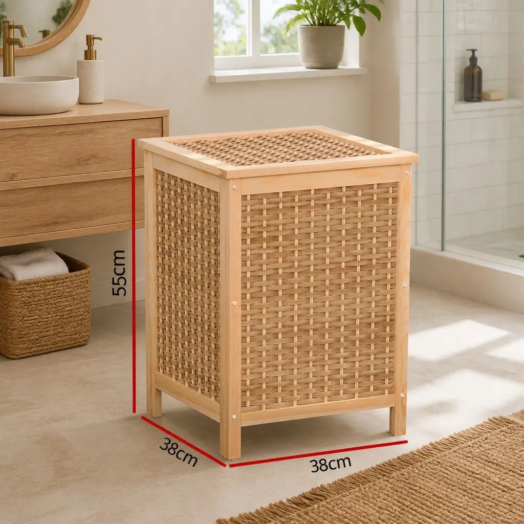 Laundry Hamper Wooden Storage Cabinet Clothes Bag 38cm x 38cm x 55cm Natural