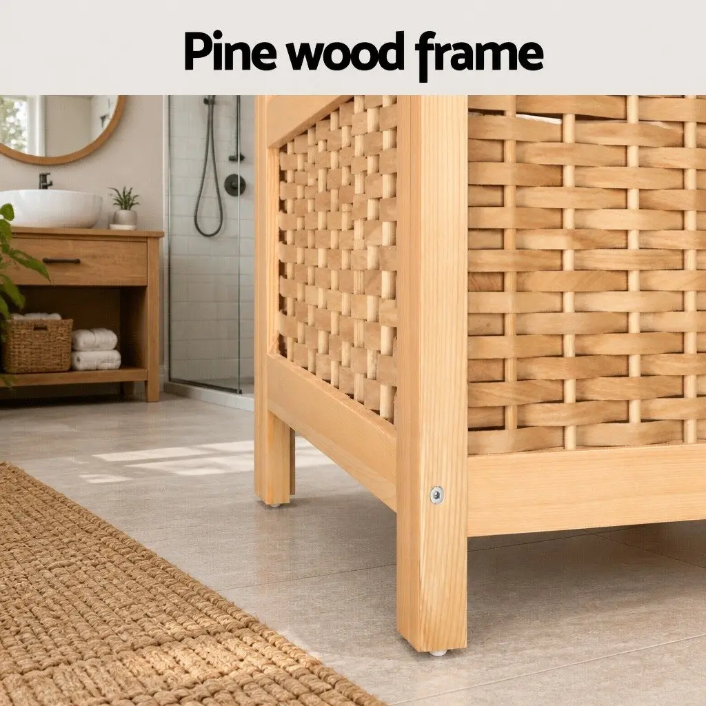 Laundry Hamper Wooden Storage Cabinet Clothes Bag 38cm x 38cm x 55cm Natural